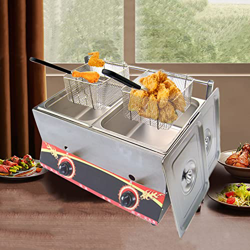 Freidora a Gas con Cesta y Tapa Tanques Duales de 20 Litros Freidora Comercial de Acero Inoxidable, Pollo y Papas Fritas de Gran Capacidad para Papas  en oferta