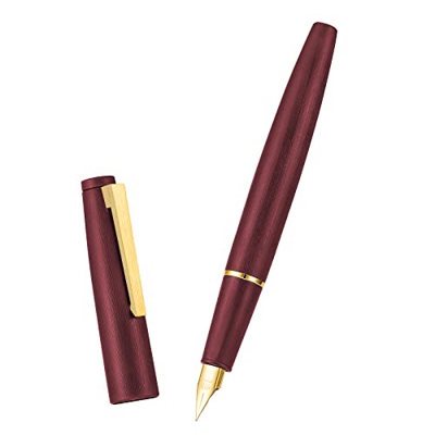 Jinhao 80 Pluma estilográfica de fibra roja con borde dorado, bolígrafo de caligrafía de punta fina de iridio, bolígrafo de escritura suave para ofici