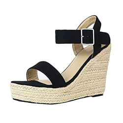 Lanckeli Sandalias Mujer Verano 2022, Sandalias Cuñas de Verano para Mujer, Zapatos Verano Mujer Comodos Cuñas Primavera Verano, Forrada de Yute, Cier en oferta
