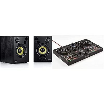 Hercules DJMonitor 42 - Monitores de Audio Activos 2 x 20 Watts RMS & DJControl Inpulse 200 - Controladora DJ USB de 2 Pistas y 8 Pads para PC y Mac