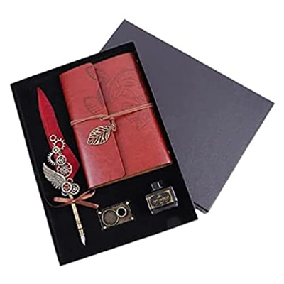 laxyy Juego de Pluma y Tinta de Plumas Vintage Retro Pluma EstilográFica BolíGrafo de Firma de Escritura de CaligrafíA con Base de Punta de Pluma de C