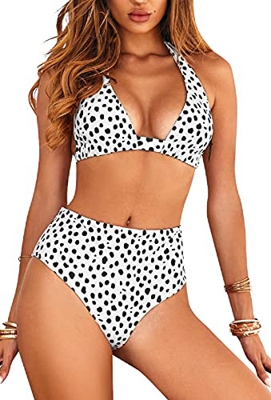 UMIPUBO Bikini de Mujer Conjunto de 2 Piezas de Cuello Halter Traje de Baño Bañador de Baño Conjunto de Bikini de Playa Cintura Alta Bra Tops y Bragui