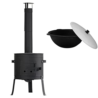 4BIG.fun Uchag Ø35 con tubo de extracción Uchag Horno de camping, horno de goulash 10 L Kazan Kazan Kazan Cañón goulash Húngaro olla de cocina de camp