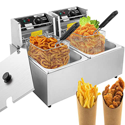 志城 Freidora EléCtrica De 5000 W, Freidora De Encimera De Doble Tanque De 20 L, Ajuste De Temperatura De 60-200 ℃, Freidora Profesional De Doble Cesta, en oferta