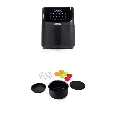 Princess 182031 Freidora sin aceite con Panel de Control Digital Táctil, 11 programas,3.5 Litros, Negro + 182011 Accesorios para Freidoras Sin Aceite,