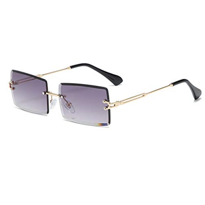 Long Keeper Gafas de sol rectangulares sin montura UV400 Gafas cuadradas sin marco de moda antideslumbrante para mujer (Gris degradado dorado)