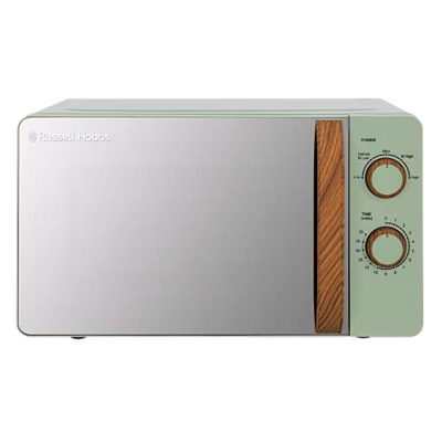 Russell Hobbs Microondas manual RHMM713MG-N de 17 litros, color verde mate, con mango de efecto madera y diales