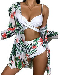 BRONG Bikini de Cintura Alta para Mujer Push Up 2 Piezas Traje de baño Halter Criss Cross precio