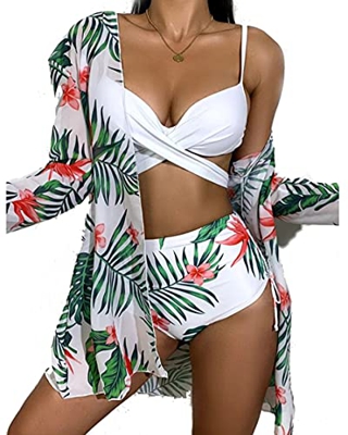 BRONG Bikini de Cintura Alta para Mujer Push Up 2 Piezas Traje de baño Halter Criss Cross