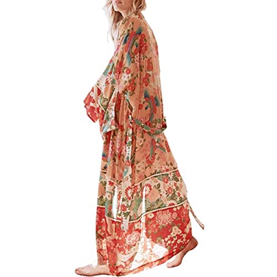 Tyidalin Cárdigans Mujer Florales Largo Vestido Playa Verano Kimono Gasa Maxi Camisolas y Pareos Bohemio (Color 17, Talla única)