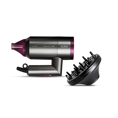 Solac - Secador de pelo Hair & Go Ionic 2000W | 2 velocidades | 2 temperaturas | Plegable con sistema Twist Move | Secador de viaje Ultraligero 400g |