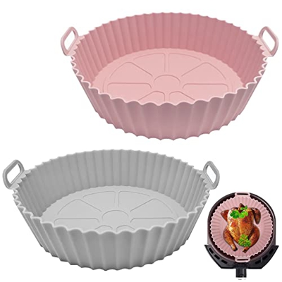 2 Piezas Extra Grande Olla de Silicona para Freidora de Aire, Silicona Freidora Aire Reutilizables y Antiadherentes,Accesorios Airfryer para Hornear P
