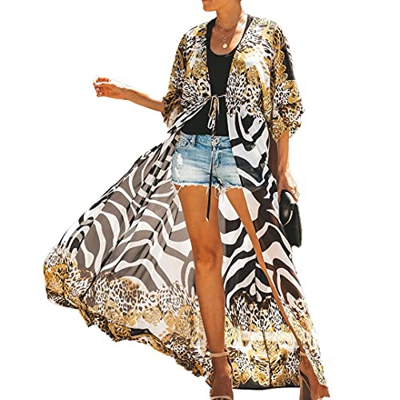 Tyidalin Cárdigans Mujer Florales Largo Vestido Playa Verano Kimono Gasa Maxi Camisolas y Pareos Bohemio (Color 7, Talla única)