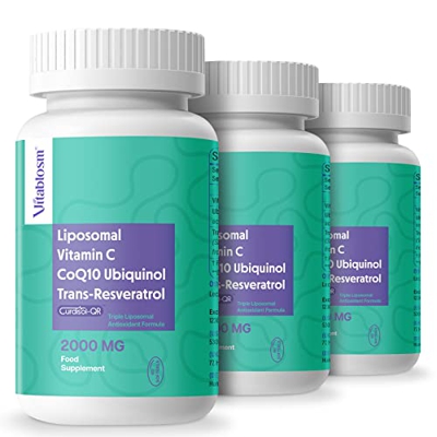 2000 mg de vitamina C liposomal, resveratrol liposomal, suplemento de CoQ10 liposomal (ubiquinol) 180 cápsulas blandas 3PACK