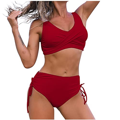 Mujer Bikini 2022 Trajes de Baño dos piezas Playa Conjunto de Bikinis color sólido Sexy Push up Basic Bikini cintura bajo clásico Tankinis Beachwear B