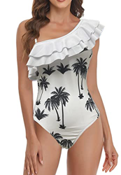 NLAND Traje de Baño Una Pieza para Mujer Bañador para Mujer Volante de un Hombro Conjunto de Bikini Push Up Acolchado Traje de Baño(Árbol de Coco Blan características