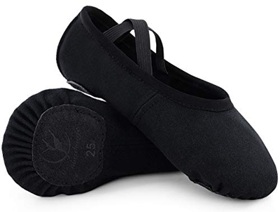 Zapatillas de Danza para niñas Zapatos de Ballet Lona elástica con Suela de Cuero Dividido Negro marrón Rosa Talla 33