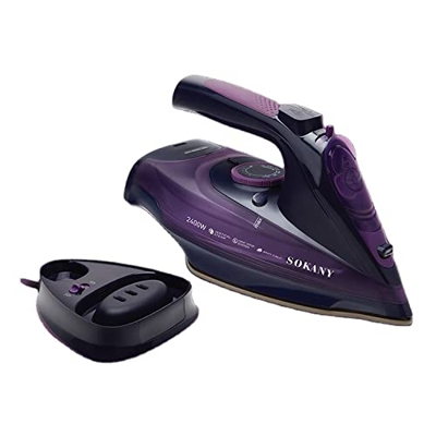 SOKANY AJ2085 Cordless Steam Iron - Plancha de vapor inalámbrico, 2400 W, depósito de agua de 370 ml, plancha de vapor inalámbrica, con estación base,