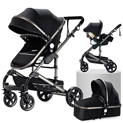 3 en 1 Sistema de Viaje Para Bebé Silla de Paseo 3 en 1 Carrito con Capazo Cochecito de Bebé Cochecito de Paisaje Alto Reclinable Cochecito Estándar P