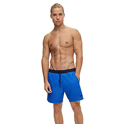 BOSS Contrast-Logo Swim Shorts In Recycled Material Bañador, Medium Blue 420, L para Hombre