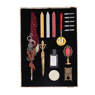 Juego de pluma estilográfica y tinta, juego de pluma estilográfica y tinta, ala mecánica, punta de sobre natural muy suave Vino rojo