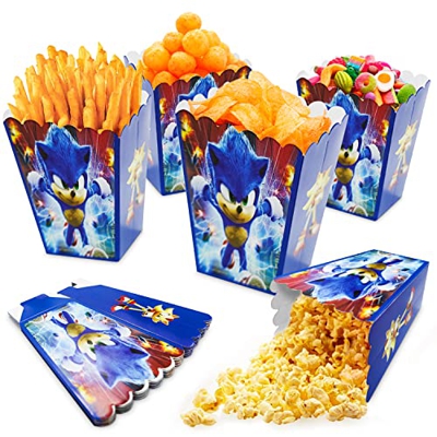 Cajas de Palomitas Sonic 12 Piezas, Cumpleaños Sonic, Bolsa de Palomitas Sonic, Caja de Dulces Sonic, Caja de Fiesta de Palomitas, Contenedor de Palom
