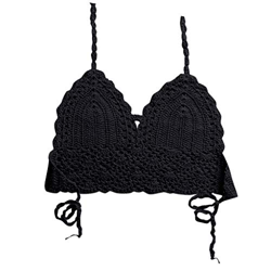 AICSYS Bikini para mujer, parte superior de ganchillo, bikini de punto, lencería de verano para la playa, Negro , L en oferta
