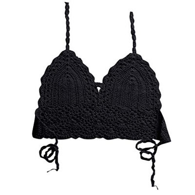AICSYS Bikini para mujer, parte superior de ganchillo, bikini de punto, lencería de verano para la playa, Negro , L