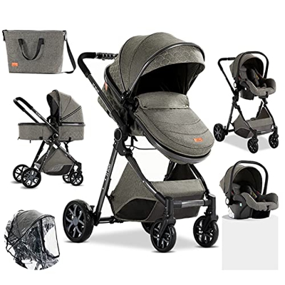 Sistema de Viaje 3 en 1 Carrito con Capazo Cochecito de Bebé 3 en 1 Silla de Paseo para Recién Nacido Cochecito de Viaje Portátil Plegable con Paisaje