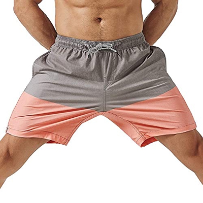 MaaMgic Bañador Hombre de Natación Estiramiento de 4 vías Secado Rápido Interior de Malla Traje de Baño Deportivos 4-Way Stretch,Naranja Gris,XL