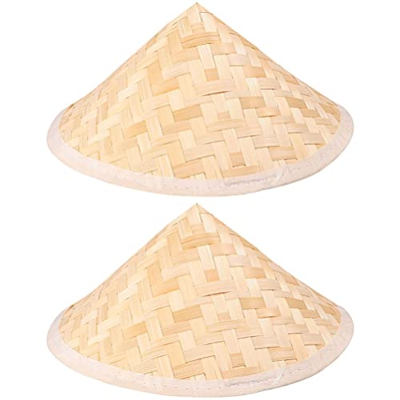 Milisten Sombrero Oriental de 2 Uds. Sombrero de Cono de Paja de Chino Tradicional Sombrero Cónico Sombrero de Pesca para Jardín Sombrero de Arroz par