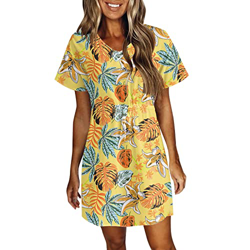 Pianshanzi Mujeres Casual Sexy Swim Cover Up Cuello en V Verano Beachwear Coverups Flowy Manga Corta Mini Vestido de playa Vestido de verano para muje características