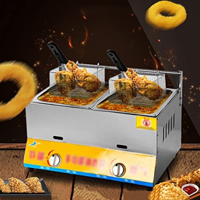 EIXUE Freidora Comercial de Doble Tanque con Cesta Freidoras de Acero Inoxidable Freidora de Encimera Restaurante Cocina Familiar de Comida (Color : L
