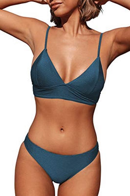 CUPSHE Conjunto de Bikini Top Triangular Lace Up Traje de Baño de Dos Piezas, M