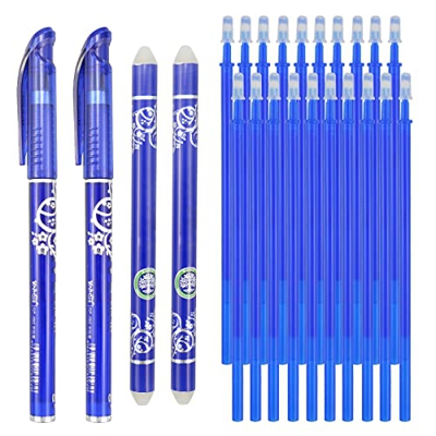 ZoZoMaiy 24 PCS Boligrafos Borrables 0,5 mm Bolígrafos de Tinta de Gel Azul con 2 Tinta De Gel Bolis 2 Barras de Goma y 20 Recambios de Repuesto para 
