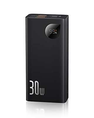 Baseus Bateria Externa 10000mAh, PD 30W Carga Rapida Power Bank con Pantalla LED,Mini Bateria Externa Movil con USB C, para iPhone, MacBook Air, iPad,