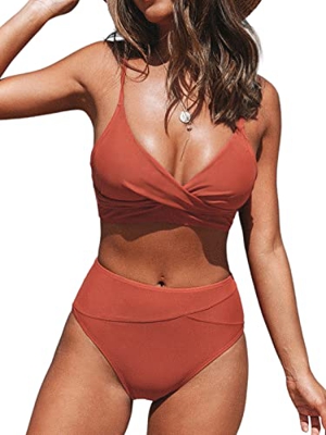 CUPSHE Mujer Traje De Baño Push up Sujetador Acolchado Bikini Rojo S