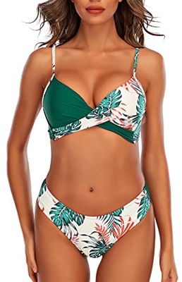 Yutdeng Conjuntos de Bikinis Mujer Push Up Halter Bikini Brasileño Trajes de Baño de Dos Piezas Bañadores Mujer Natacion Color Establece, Verde, XL
