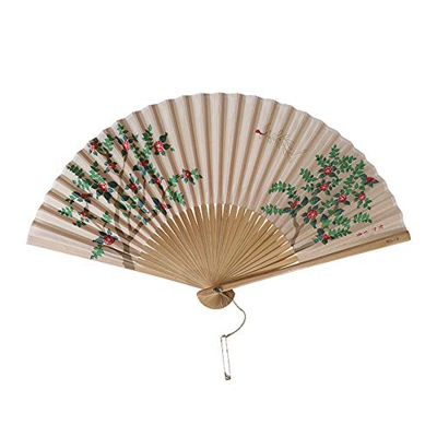 FMOPQ Folding Fan Silk Fan Surface Silk Screen Hot Stamping Process Green Bamboo Fan Bones Are Delicate and Smooth it is a Decoration for Home and Out