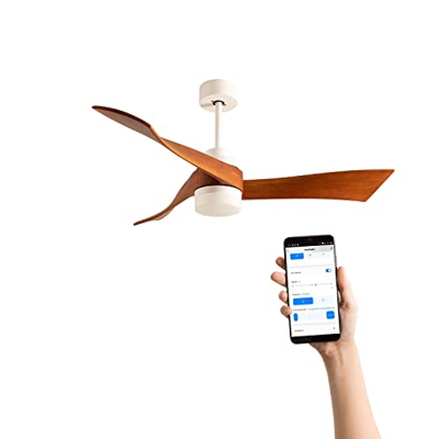 CREATE/WINDLIGHT CURVE DC/Ventilador de techo blanco/40W,Silencioso,6 velocidades,aspas madera oscura,LUZ+WIFI