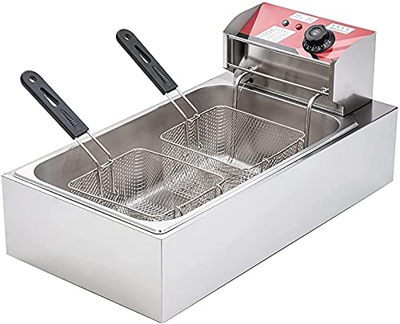 12L Commercial Electric Fryer 5000W Twin Basket Electric Dual Tank Countertop Stainless Steel for Cooking French Fries