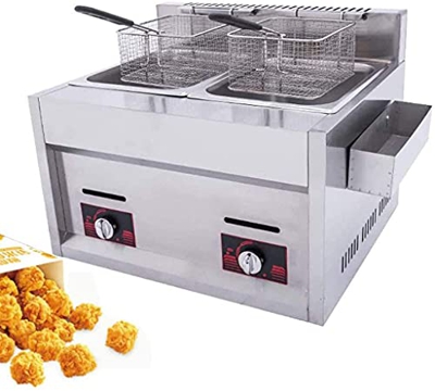 Deep Fryer Commercial Gas Fryer 20L Countertop Basket Stainless Steel Deep Fat Fryer Restaurant Home Fries Chip with Seasoning Trough