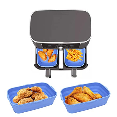 Eteslot 2PCS New Air Fryer Silicone Pot For Ninja Foodi, Reusable Silicone Air Fryer Liner, Rectangle Air Fryer Basket For Ninja Air Fryer, Baking Tra