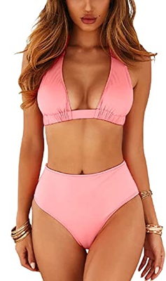 UMIPUBO Bikini de Mujer Conjunto de 2 Piezas de Cuello Halter Traje de Baño Bañador de Baño Conjunto de Bikini de Playa Cintura Alta Bra Tops y Bragui