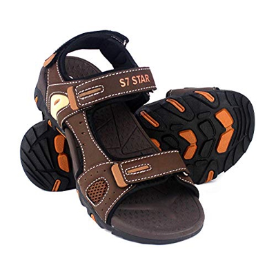 Sandalias Hombre Verano，Sandalias Deportivas y Playeras，Zapatos de Playa Cómodo Ajustable Tres Capas de Velcro Al Aire Libre Senderismo Piscina (Marró