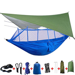 FMOPQ Travel Hammock Double Hanging Bed Outdoor Travel 2 Person Camping Hammock Tent with Mosquito Net Rainfly Tarp Cover for Ou. (Color : Dark Blue) características