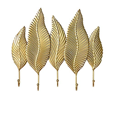 FMOPQ 5 Wall-Mounted Household Coat Racks Golden Leaf Hooks Modern Decoration Used for Entering Walls Doors Wall cabinets etc.
