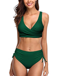 heekpek Bikinis Mujer Push Up Bikinis Cintura Alta Conjunto Bikini Mujer Cruz hacia Atrás Cordones Top de Bikini con Shorts de Baño Plisado Cordón Lat en oferta