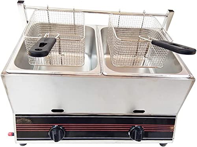 musite Freidora de Gas freidora de 22L de Doble Cilindro, freidora de Gran Capacidad, Material de Acero Inoxidable, Quemador de calefacción por Infrar