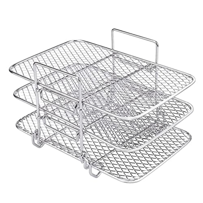 WETG Estante de Freidora de Aire Accesorios de Freidora de Aire, Estante Deshidratador Multicapa de Acero Inoxidable para Ninja Dual DZ201 / DZ401 Fre